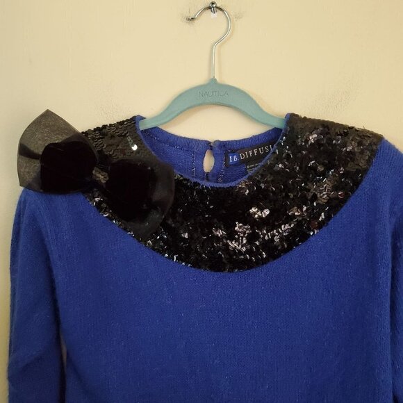 Vintage I B Diffusion Blue Silk Angora Wool Sequined Sweater Size M - Picture 5 of 7